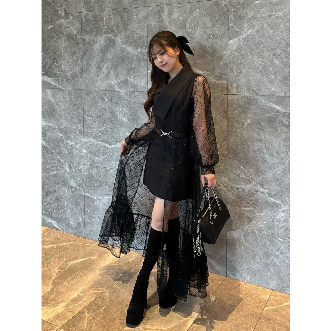 ダーリッチ Darich スパンコールシアー2Wayワンピース （ブラック