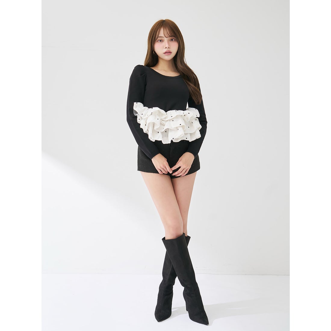 ダーリッチ Darich ボリュームフレアニットチュニック （ブラック