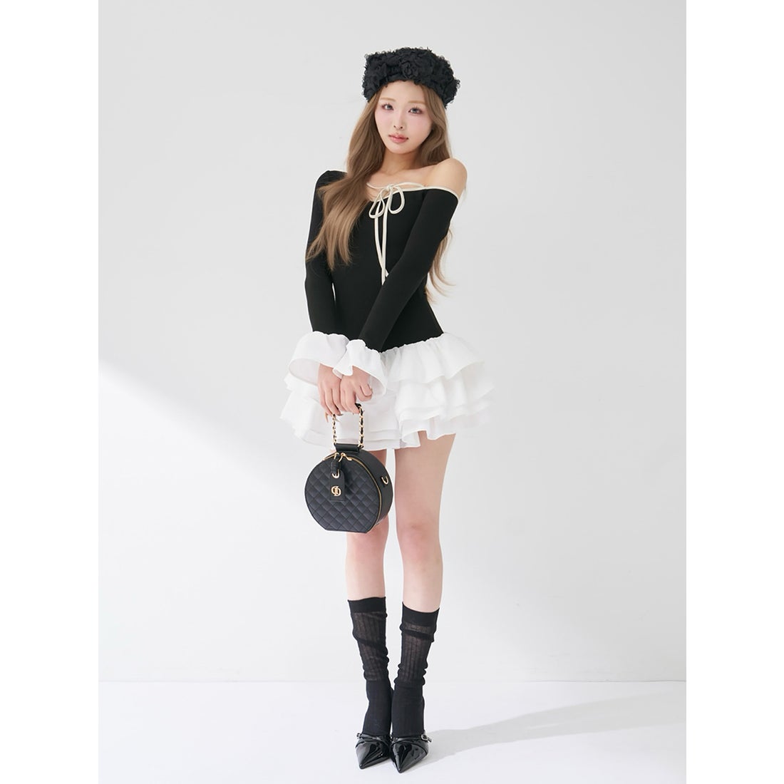 ダーリッチ Darich デザインネックリボンミニワンピース （ブラック