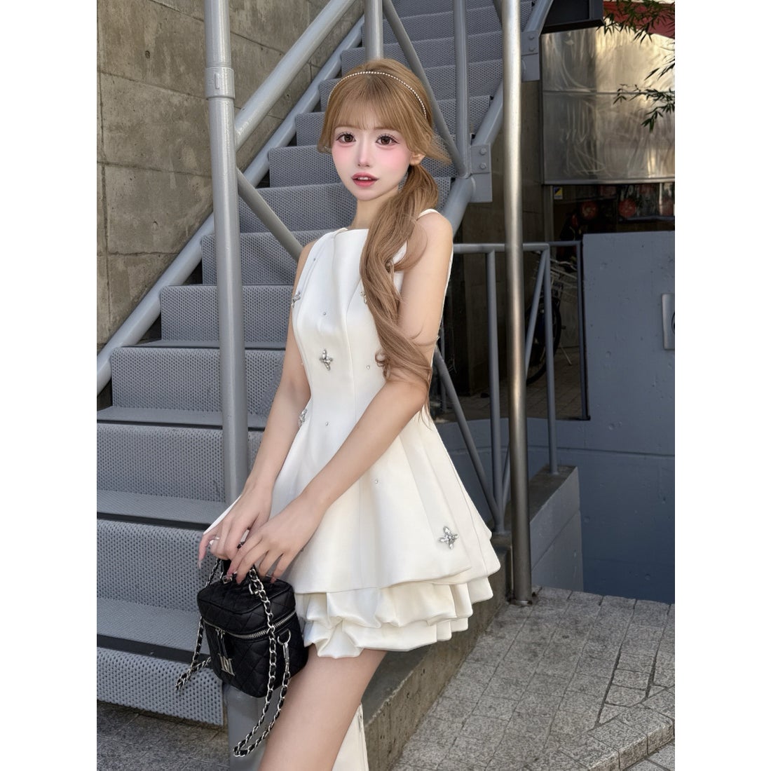 ダーリッチ Darich ビジューフレアバルーンミニドレス （ホワイト