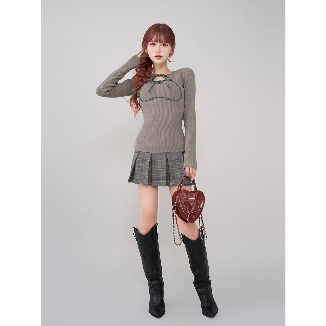 ダーリッチ Darich ポイントチェックニットミニワンピース （グレー