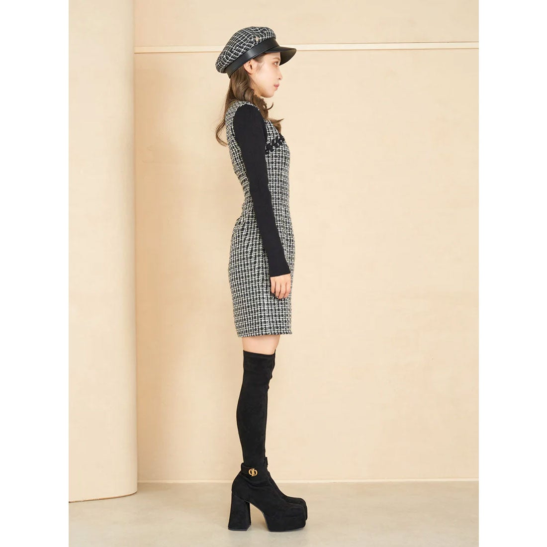 ダーリッチ Darich ニットドッキングツイードミニワンピース