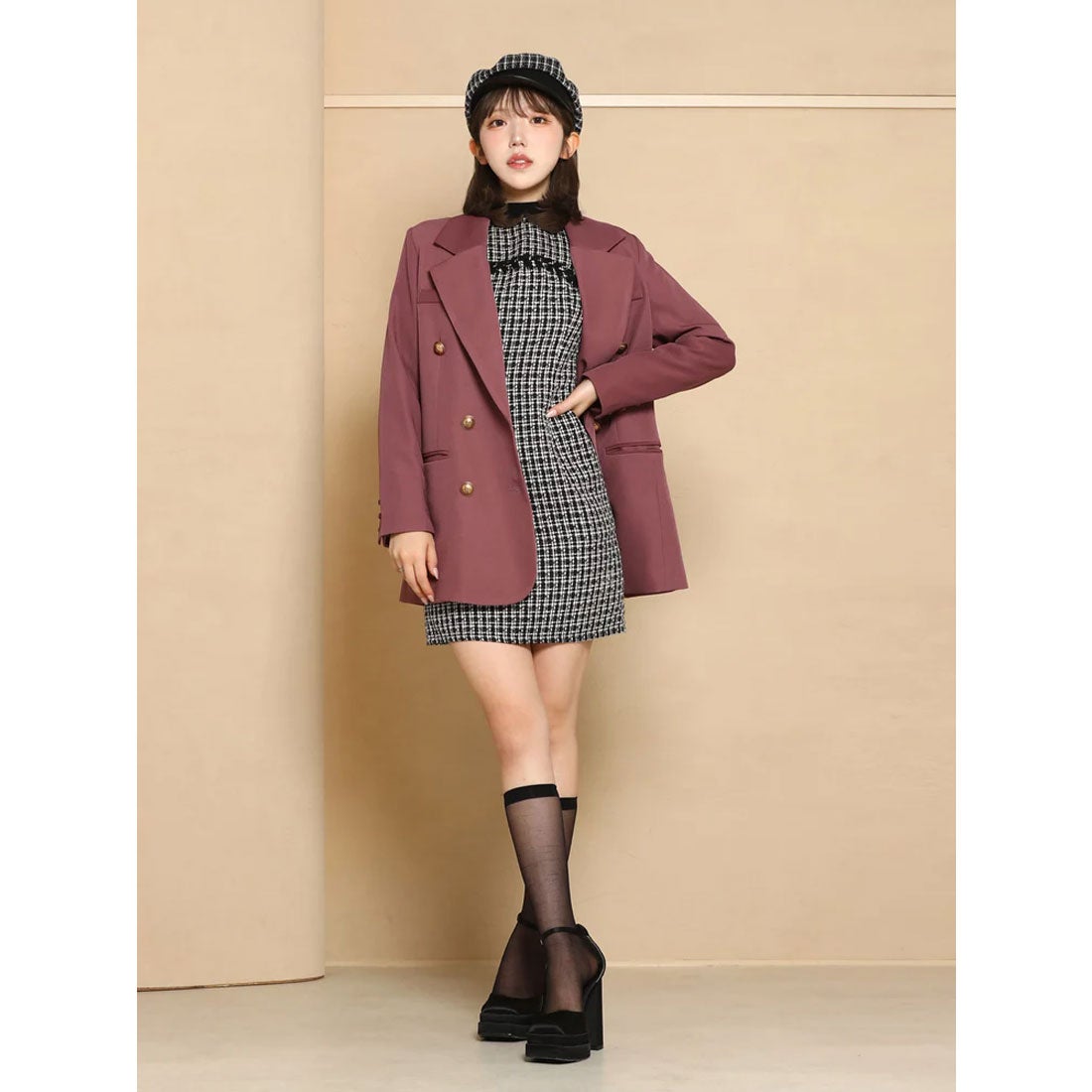 ダーリッチ Darich ニットドッキングツイードミニワンピース