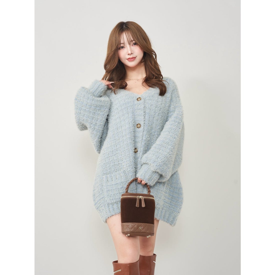 ダーリッチ Darich モールボリュームニットカーディガン （サックス