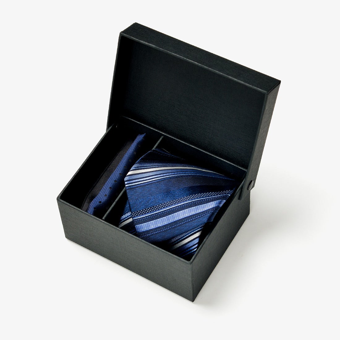 ネイビーマルチストライプネクタイ＆チーフBOX （ネイビー） -D'URBAN