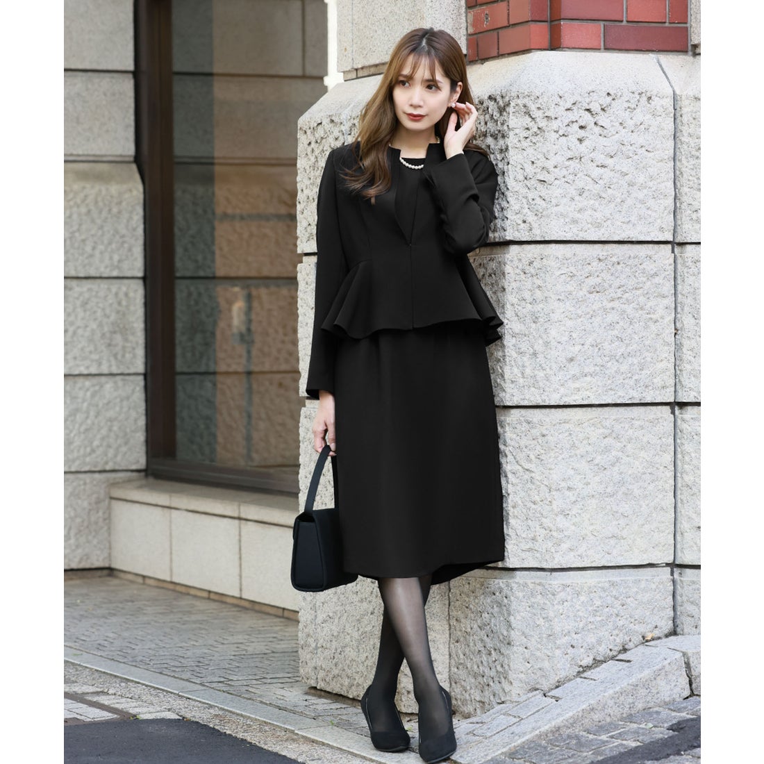 フロリア Flolia 【喪服 礼服】ノーカラーペプラムジャケット コクーン