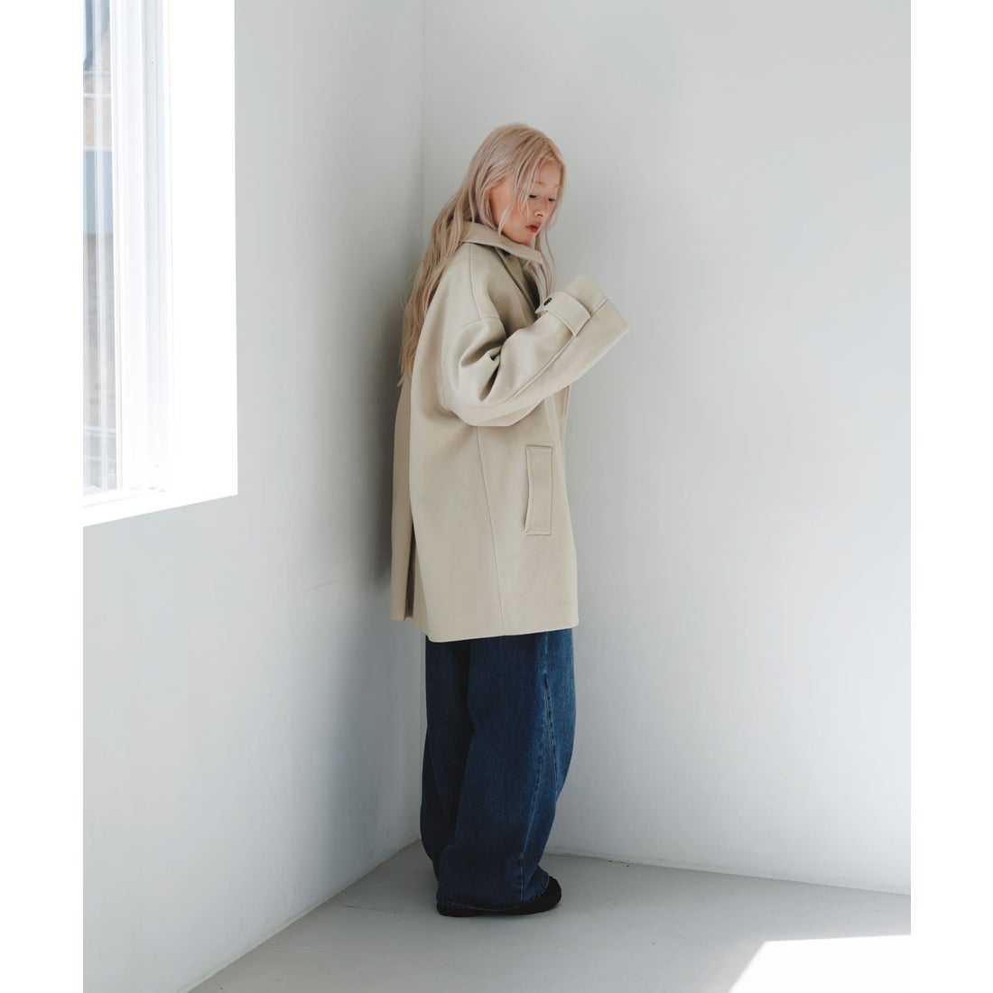 ケービーエフ KBF BIGカラーミドルコート （ブラック） -ファッション