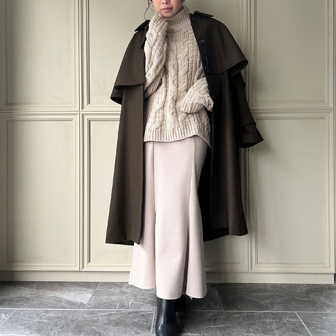 ジュノア JUNOAH 2wayステンカラーケープコート （ダークブラウン