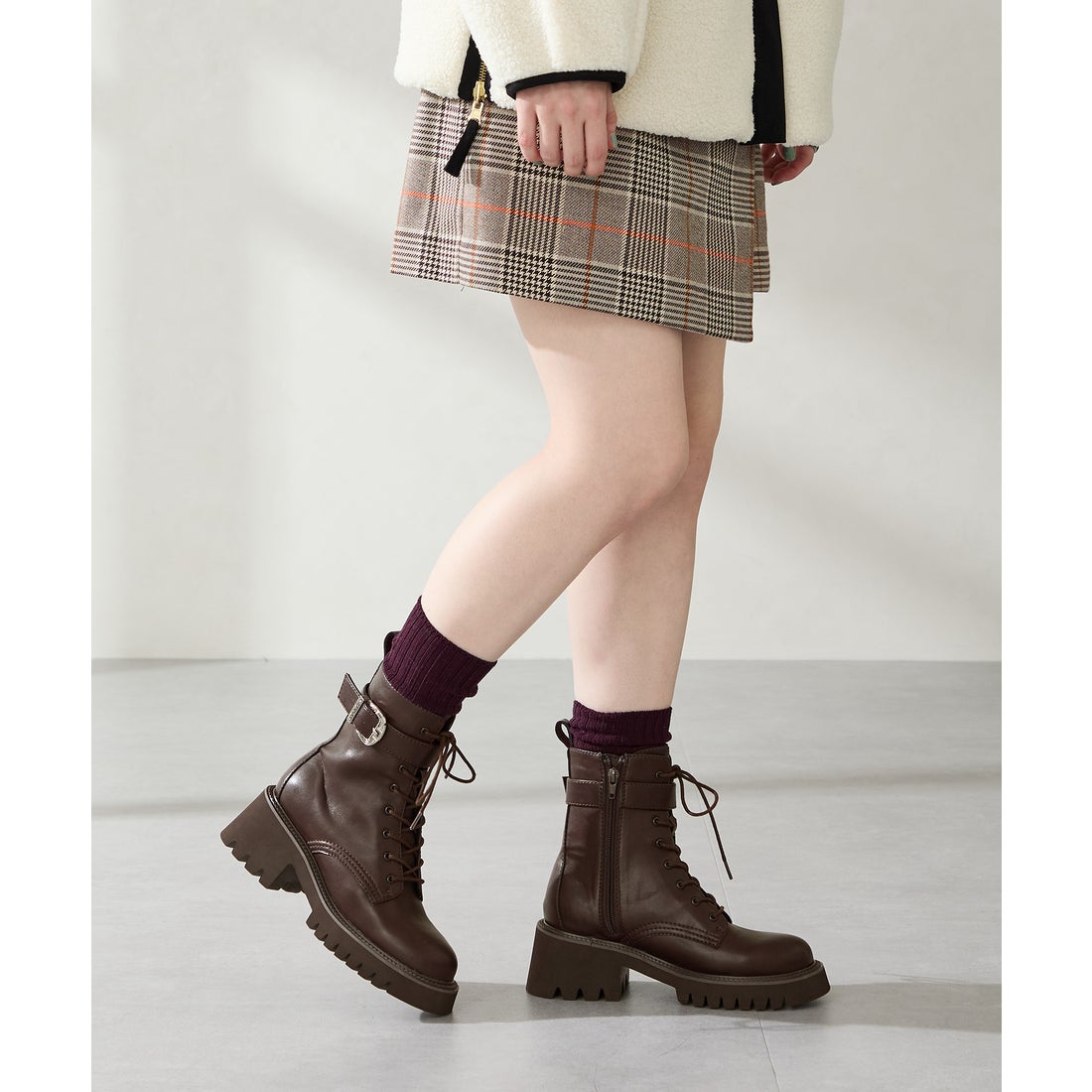 ORiental TRaffic バックルベルトミドルレースアップブーツ/51403