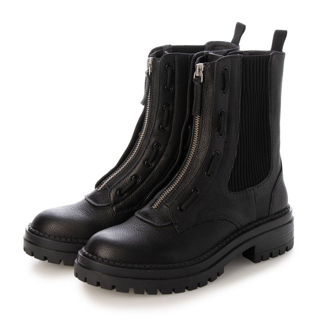 MODE ET JACOMO 【3way】フロントジッパーサイドゴアブーツ（ブラック