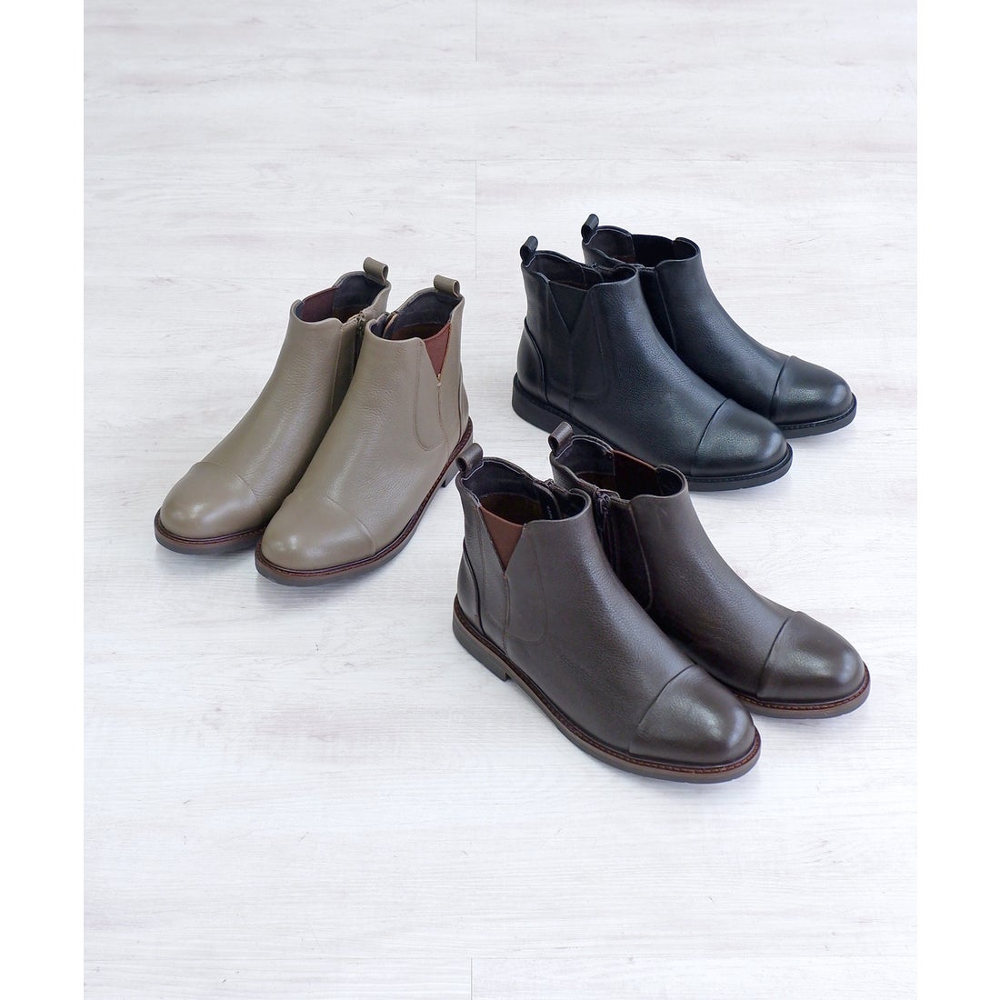 本革】 サイドゴアショートブーツ 6729 （グレージュ） -モードカオリ