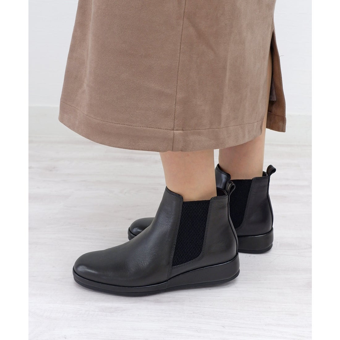 本革】 プラットサイドゴアブーツ 6737 （ブラック） -モードカオリ