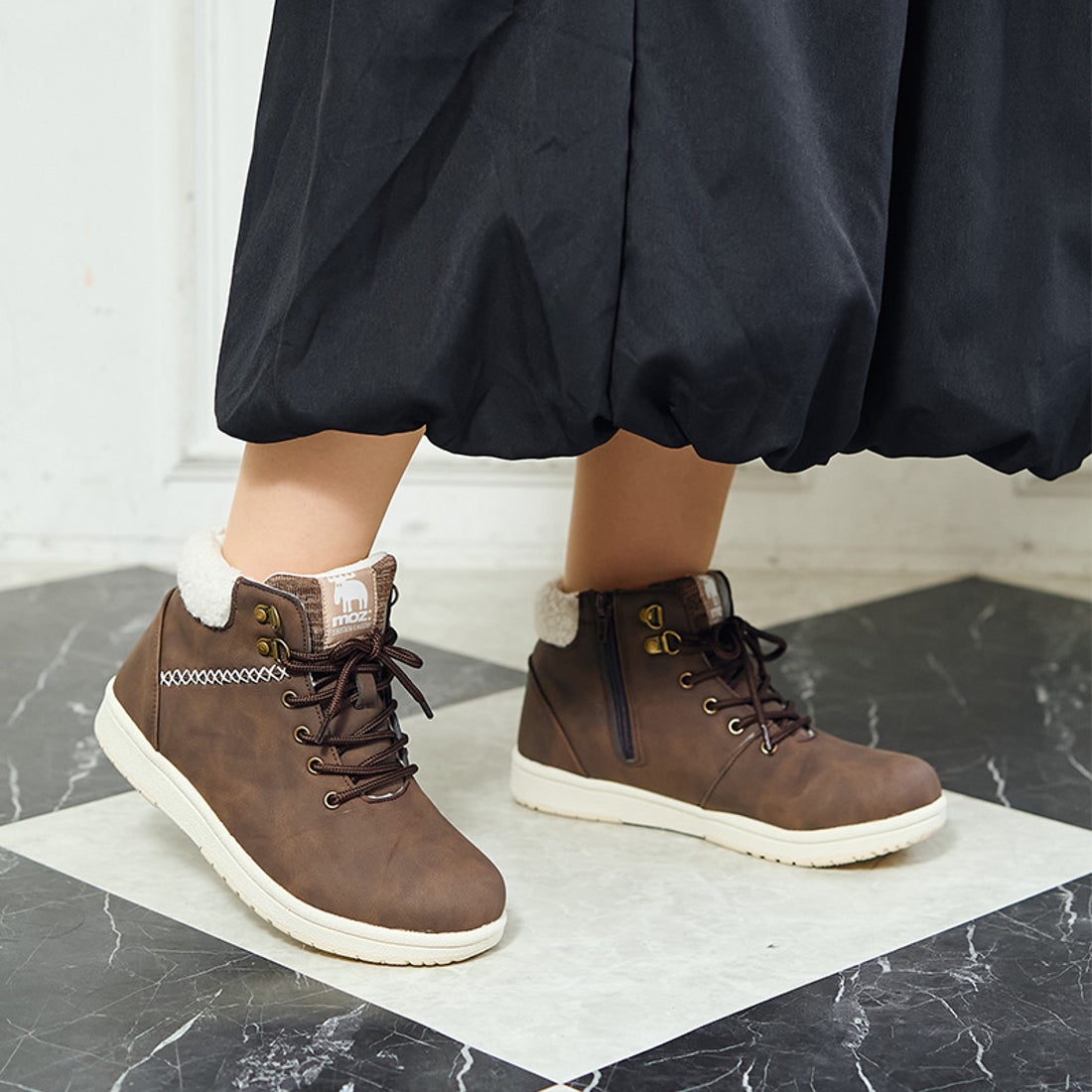 モズ moz 3cm4時間防水・撥水履き口ボアレースアップブーツ （ブラウン