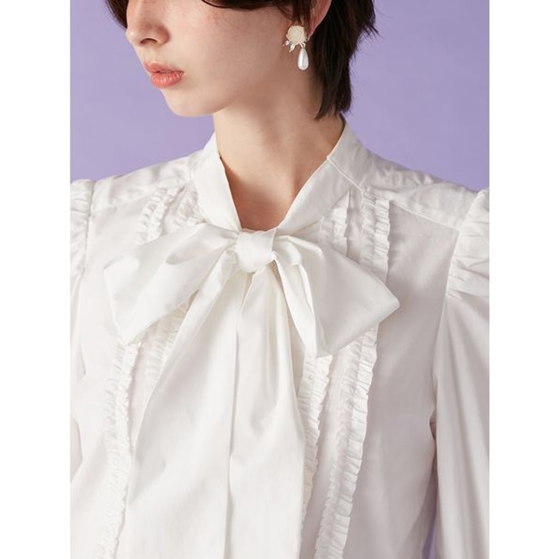 リリーブラウン LILY BROWN ボウタイフリルレースブラウス （WHT