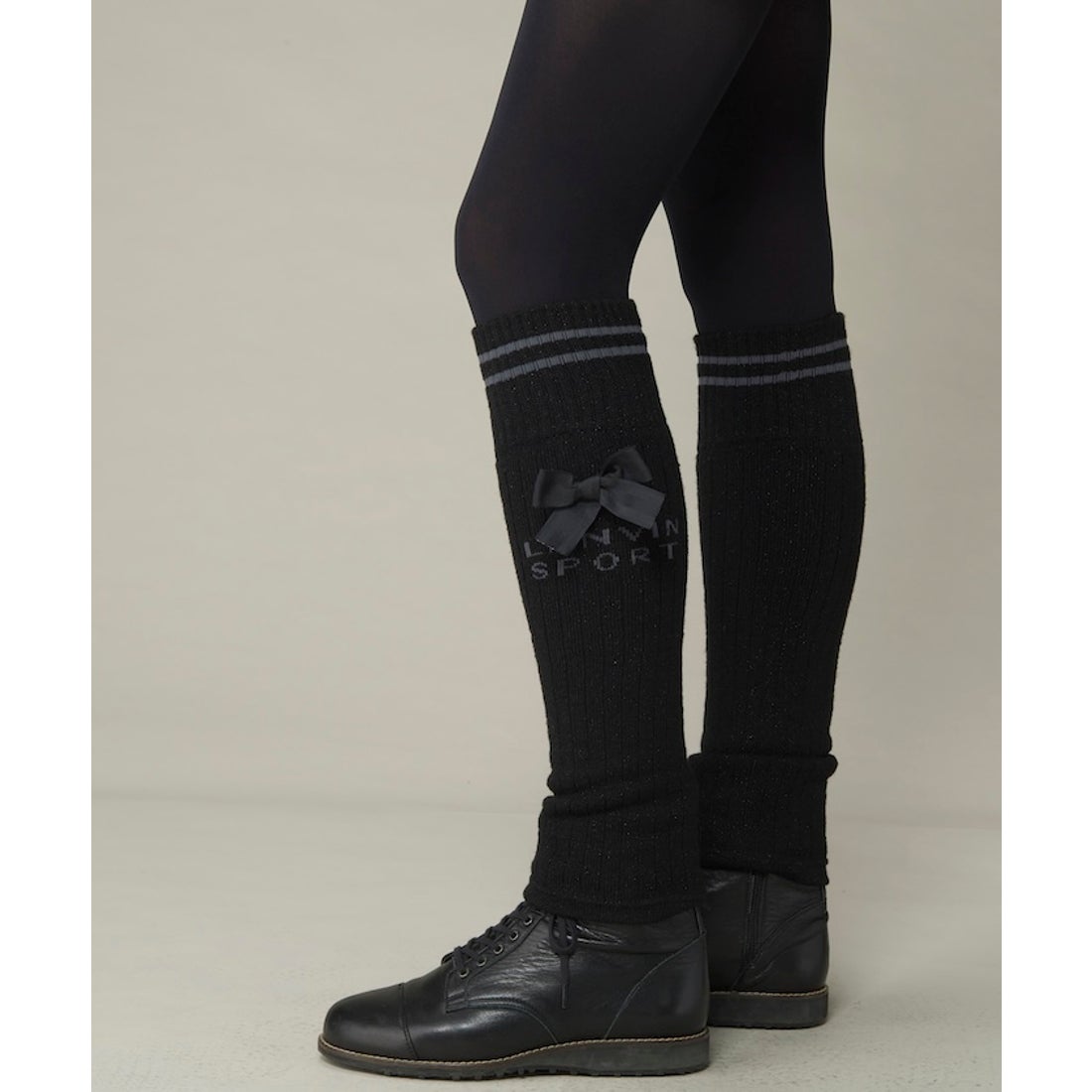 LANVIN SPORT リボン付きリブ編みニットレッグウォーマー -デサント