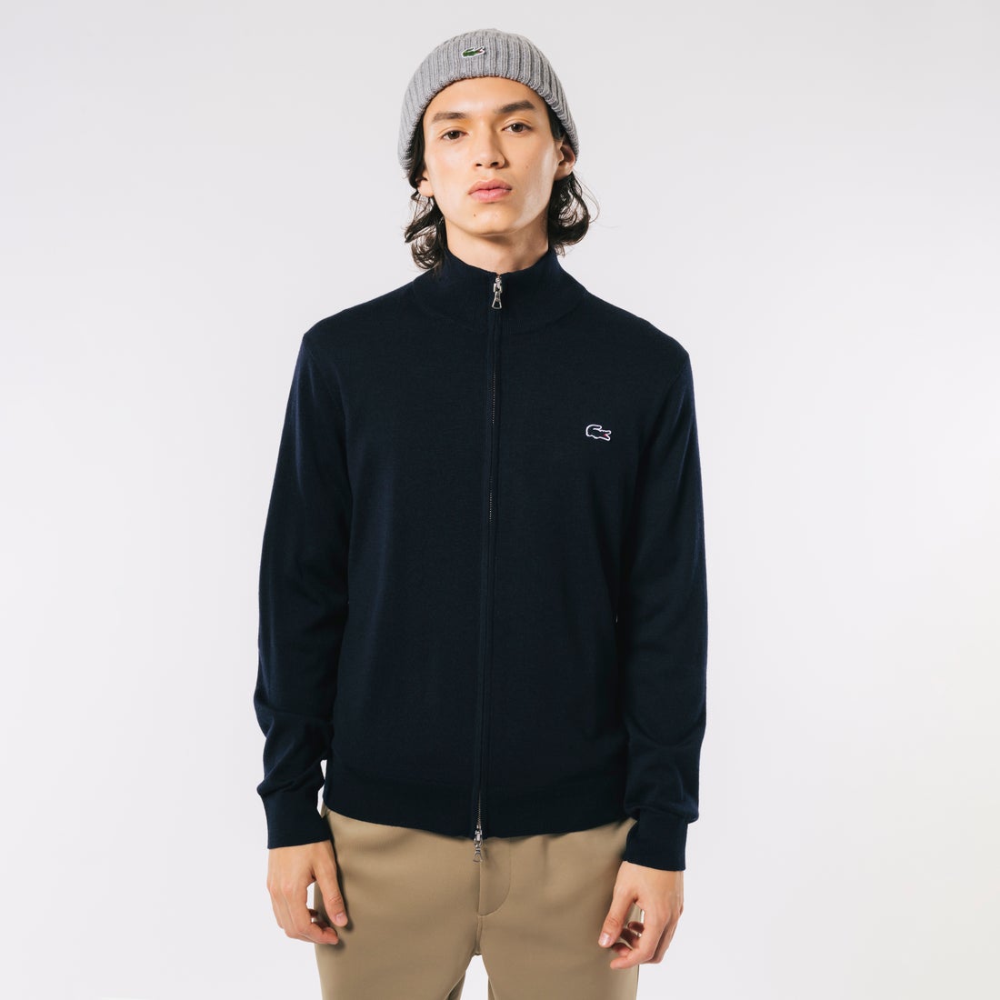 ラコステ LACOSTE ウォッシャブルウールジップアップニットセーター