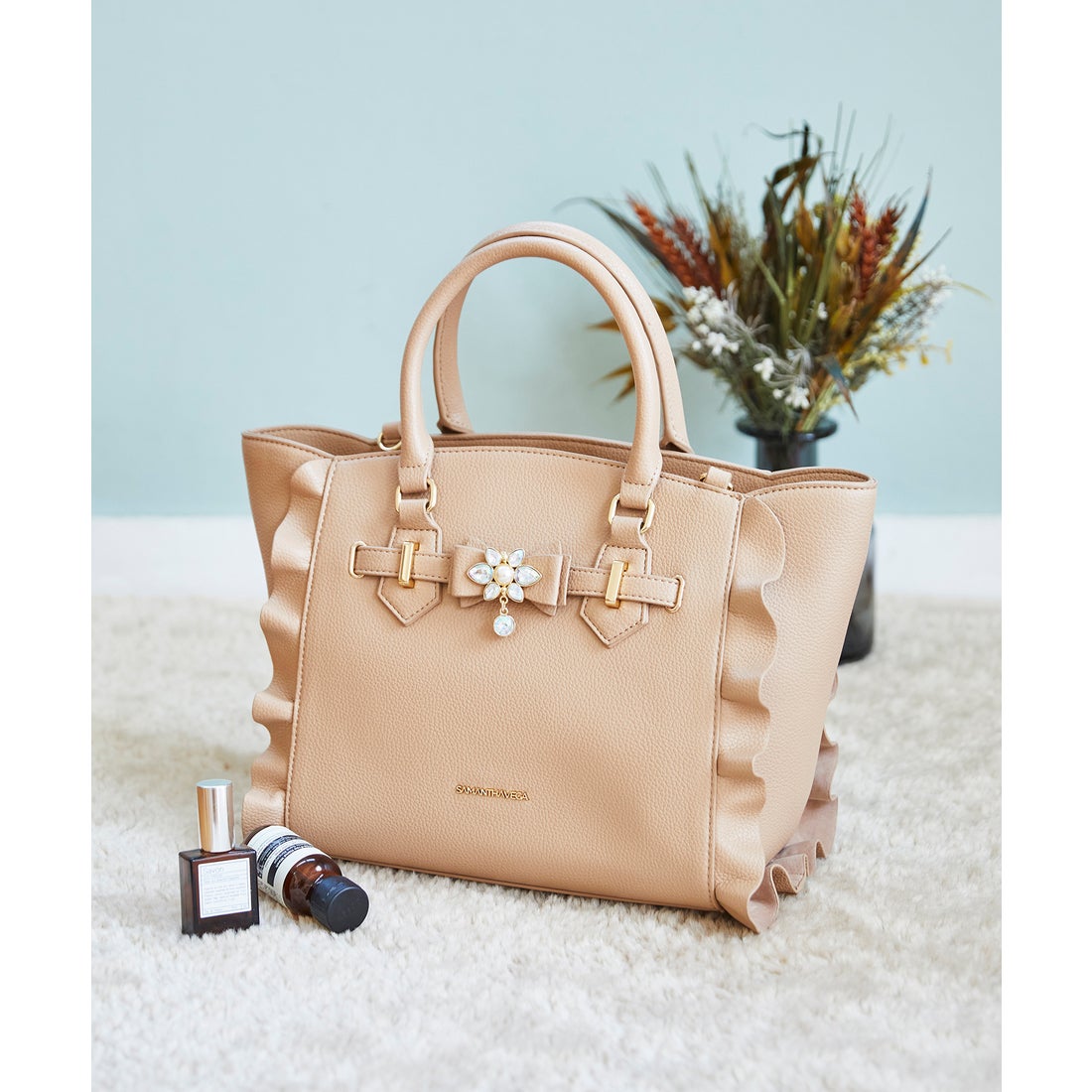 サマンサベガ SAMANTHAVEGA ビジューリボンフラッター(小) (キャメル