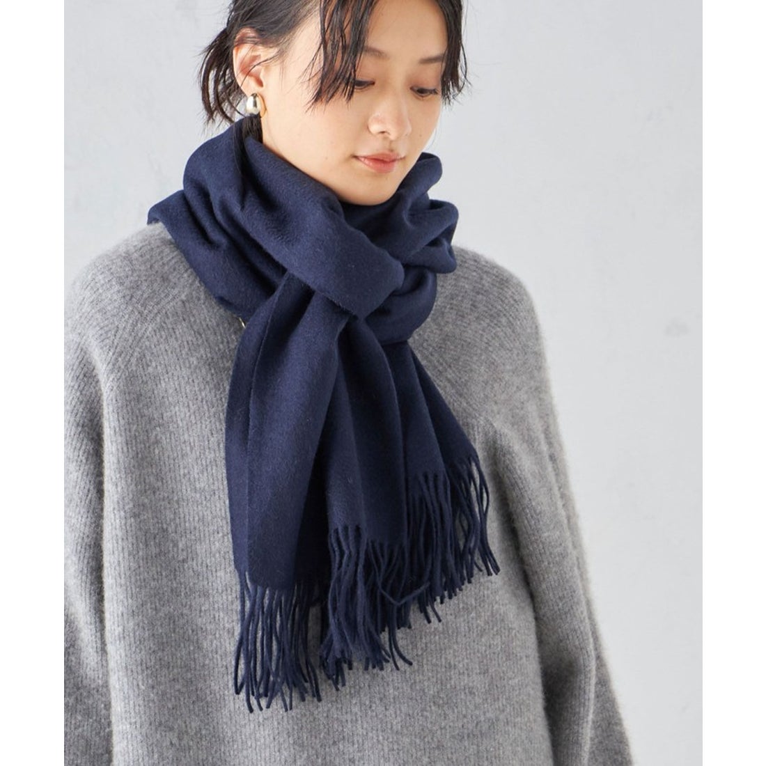 シップス SHIPS ソリッド カシミヤ ストール 23FW ◇ （ネイビー