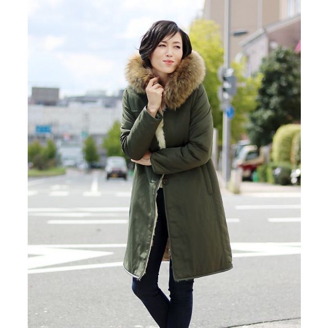 マイストラーダライナー付きモッズコート（ファー付き）カーキ38