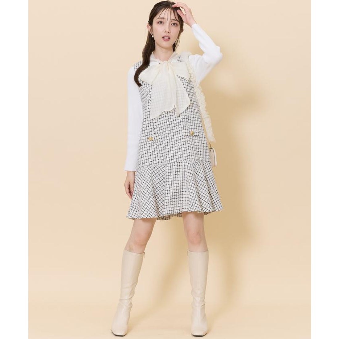 スウィングル SWINGLE Vネックフレアヘムツイードジャンパースカート