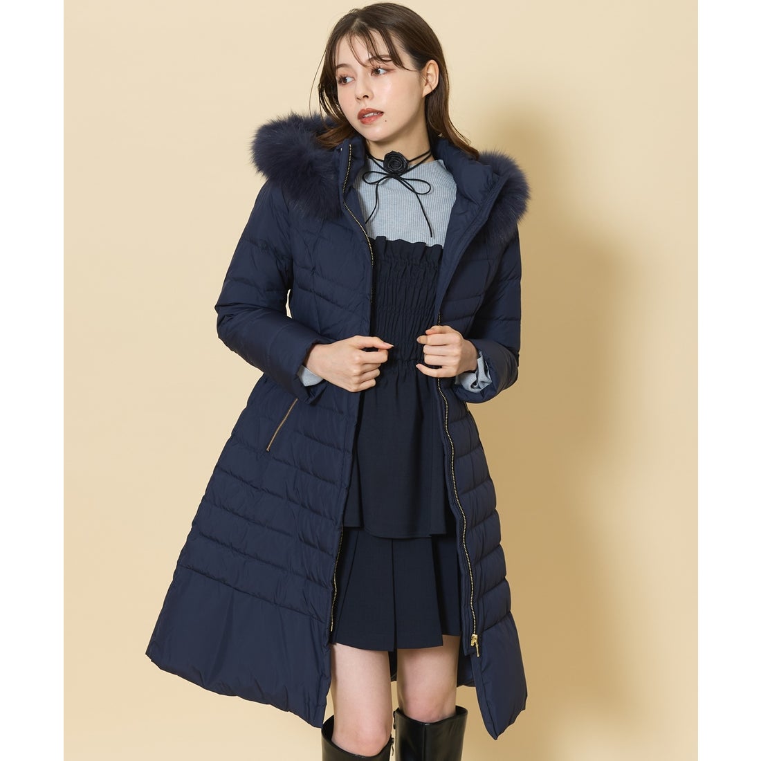 スウィングル SWINGLE FOXファー付エレガンスロングダウンコート