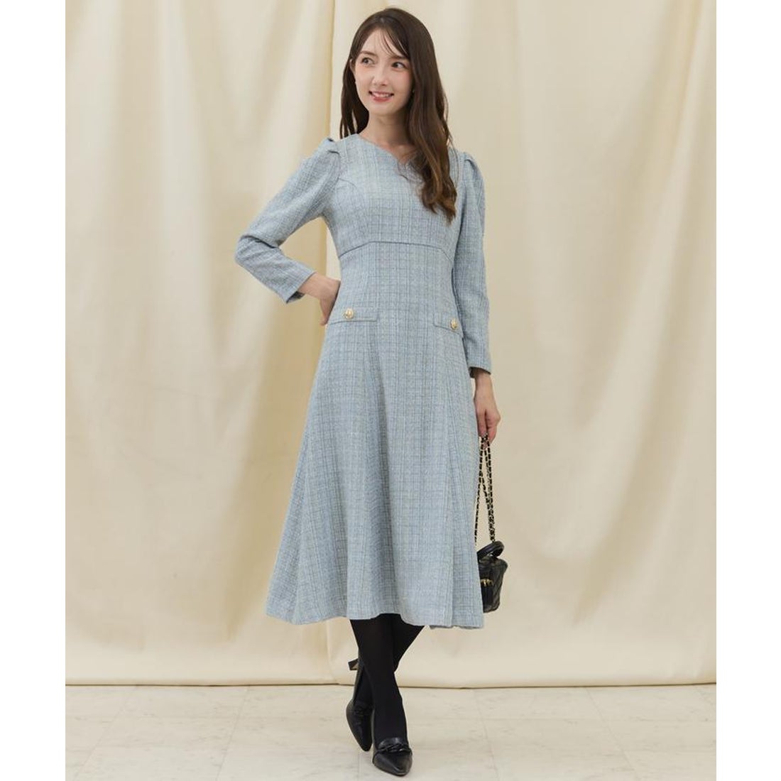 スウィングル SWINGLE ハートネックツイードエレガンスワンピース