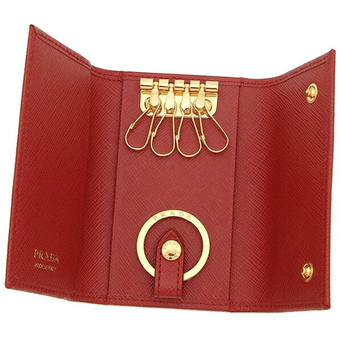 プラダ PRADA キーケース サフィアーノ トライアングルロゴ レッド