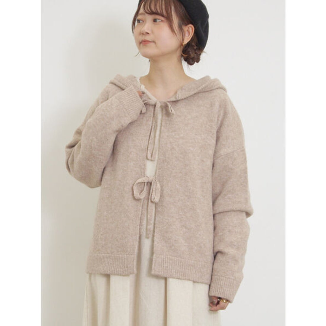 サマンサ モスモス Samansa Mos2 フード付リボンカーディガン （グレー