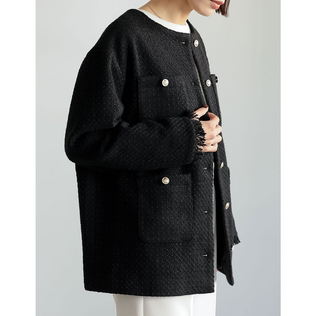 Re:EDIT ツイードフリンジノーカラージャケット -ファッション通販