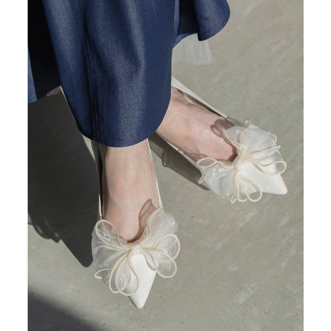 ランダ RANDA 2WAY リボンラメフラットパンプス （IVORY