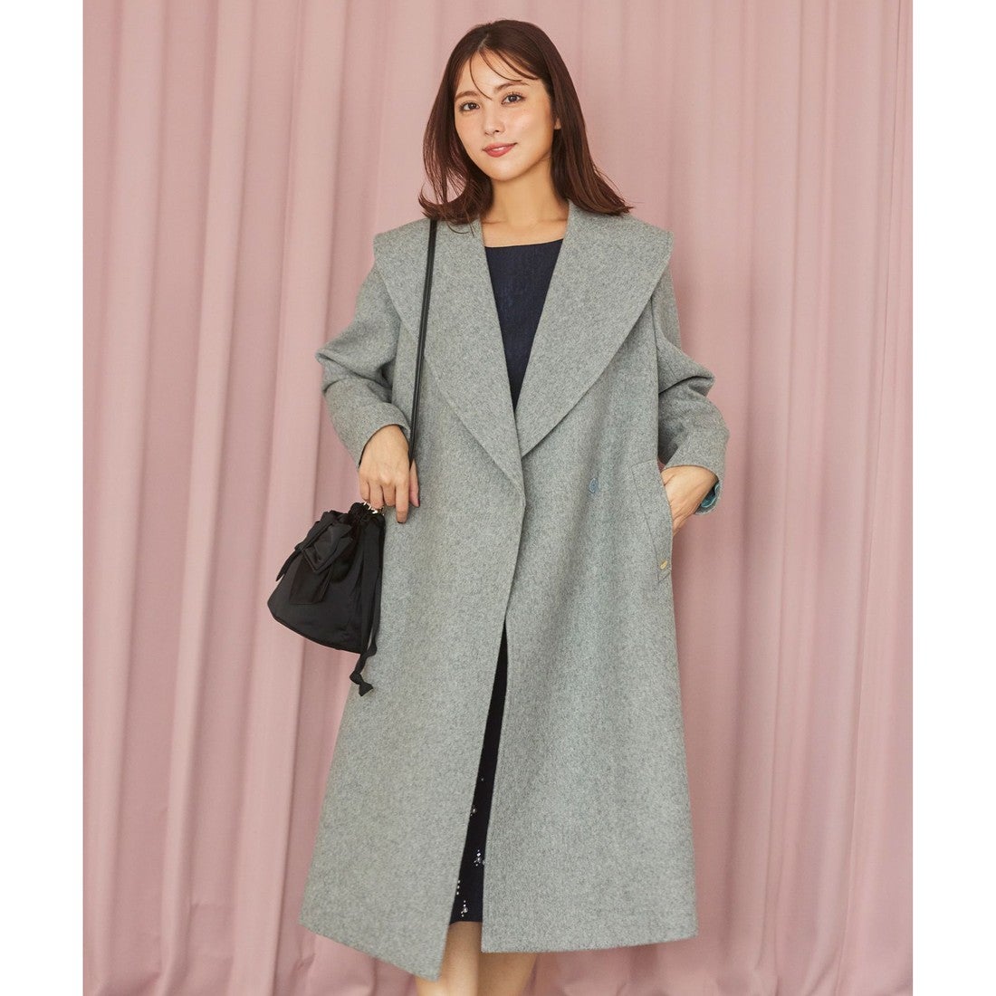 TOCCA LOOFAH ショールカラーウールコート （グレー系） -靴