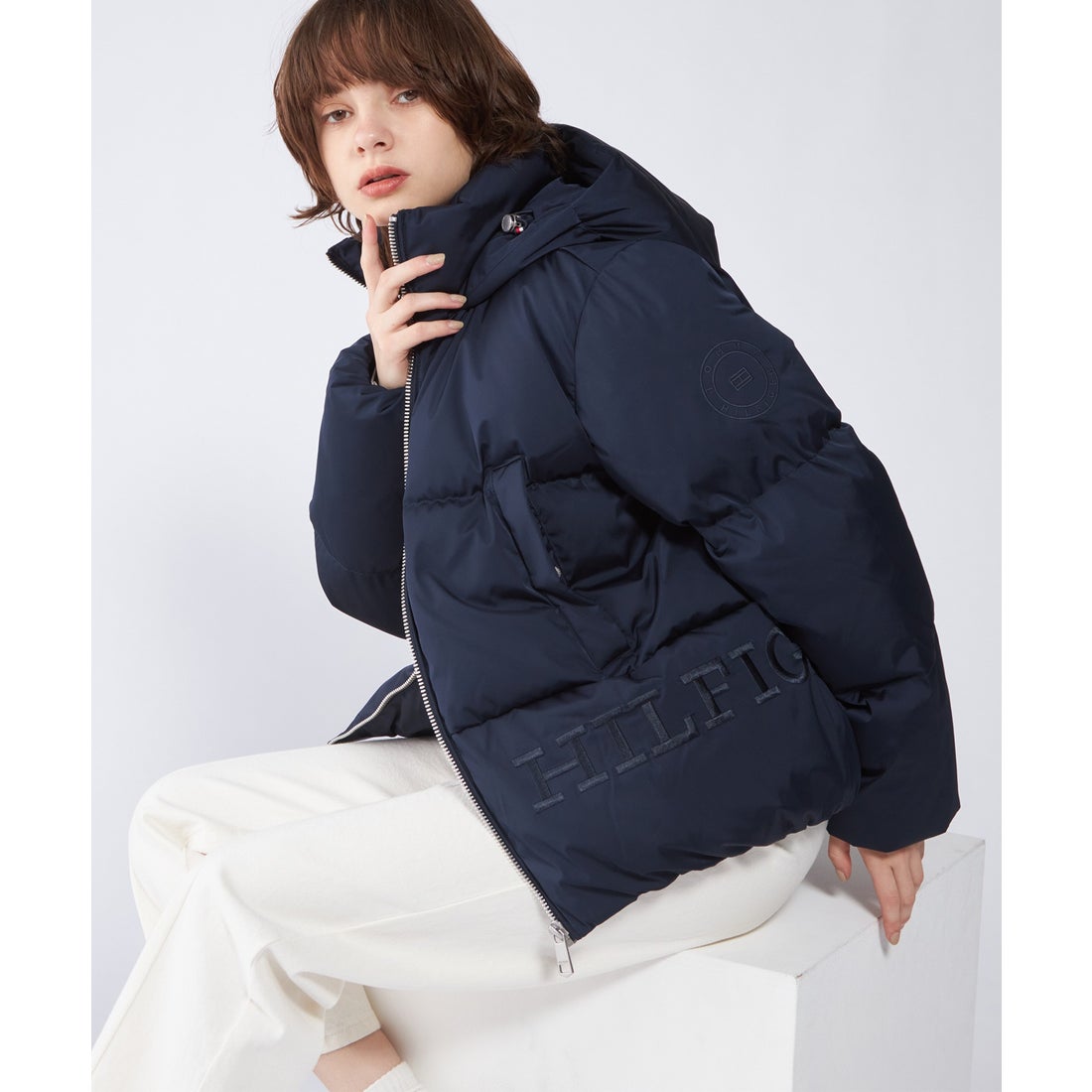 トミー ヒルフィガー TOMMY HILFIGER サテンフーデッドダウン