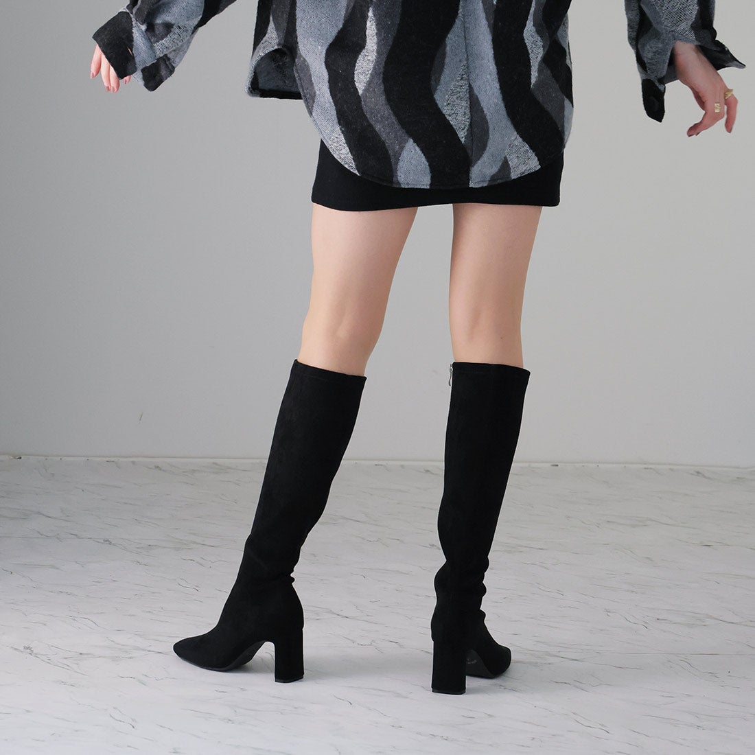 ヴィヴィアン VIVIAN スクエアトゥプレートヒールストレッチロング