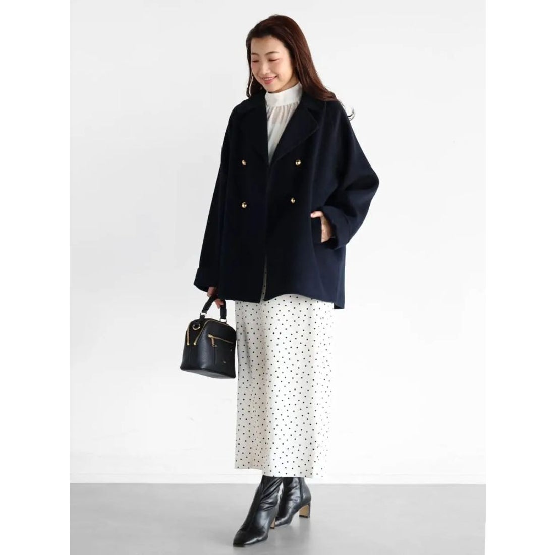 ヴァンネイビー Vin NAVY ウールリバーミドル丈コート （ネイビー