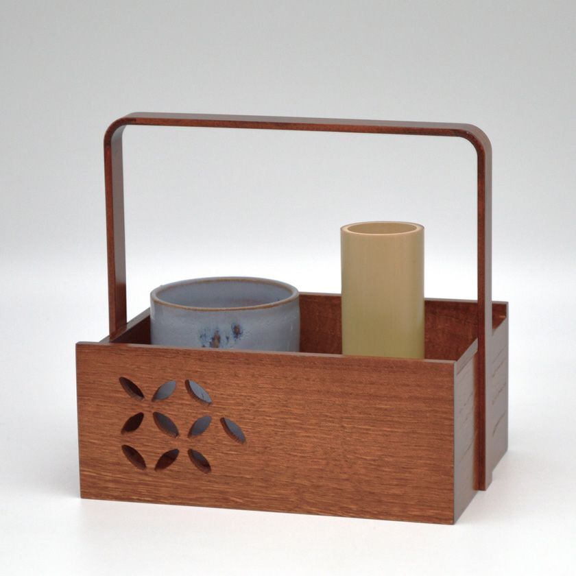 茶道具 莨盆（煙草盆・たばこぼん） 七宝透手付莨盆 拭漆 中村 湖彩