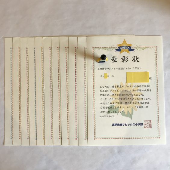 小5/サピックス：2020年8月/夏期講習マンスリー確認テスト（個人成績表