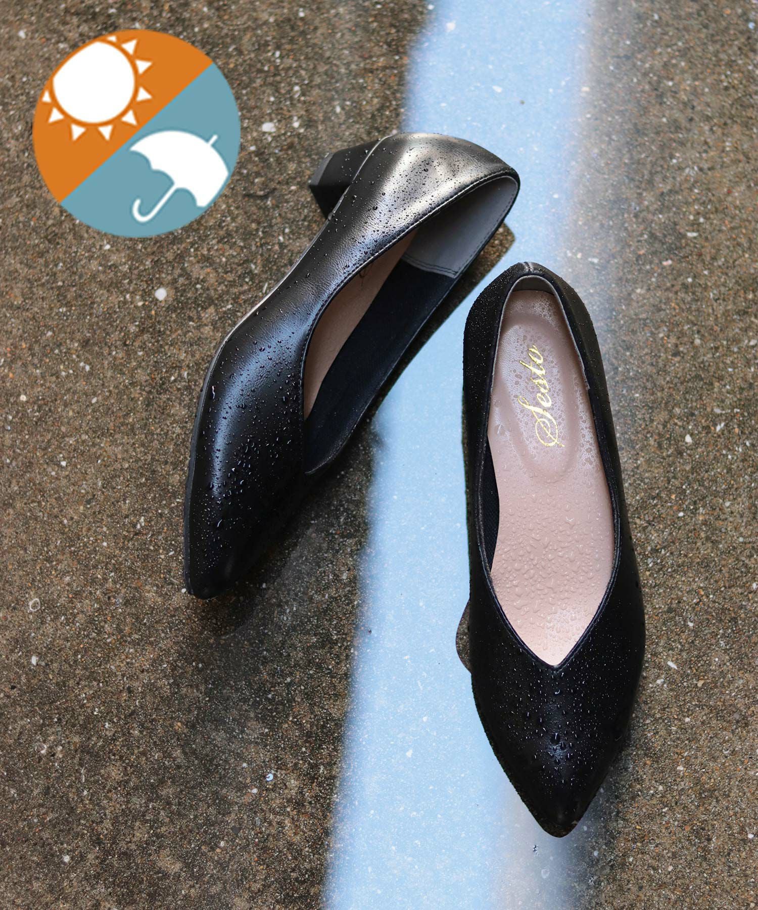 生活防水！晴雨兼用Vカットローヒールポインテッドトゥパンプス/レイン