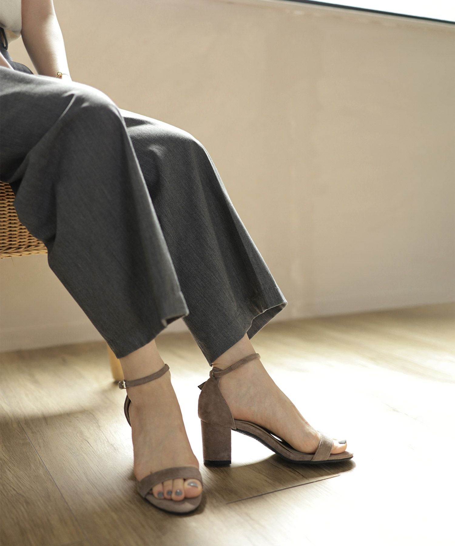 6.5cmチャンキーヒールのワンストラップサンダル/ふわふわクッション