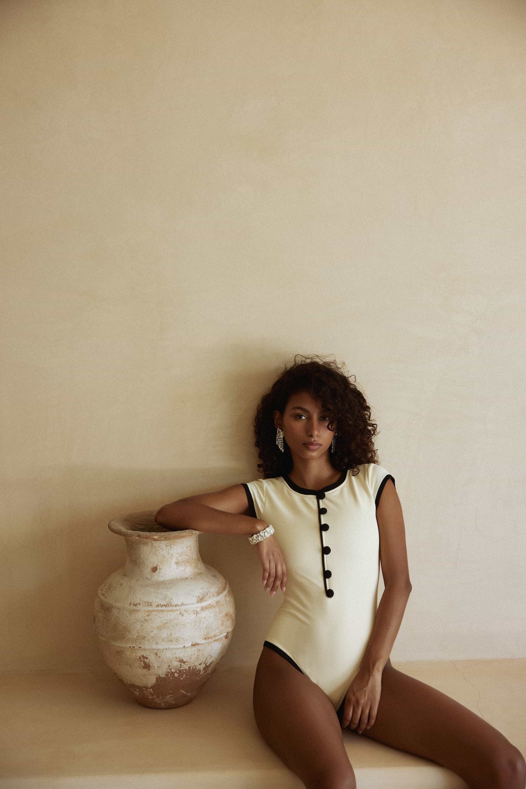 SAME Grace One Piece | Ribbed Cream/Black