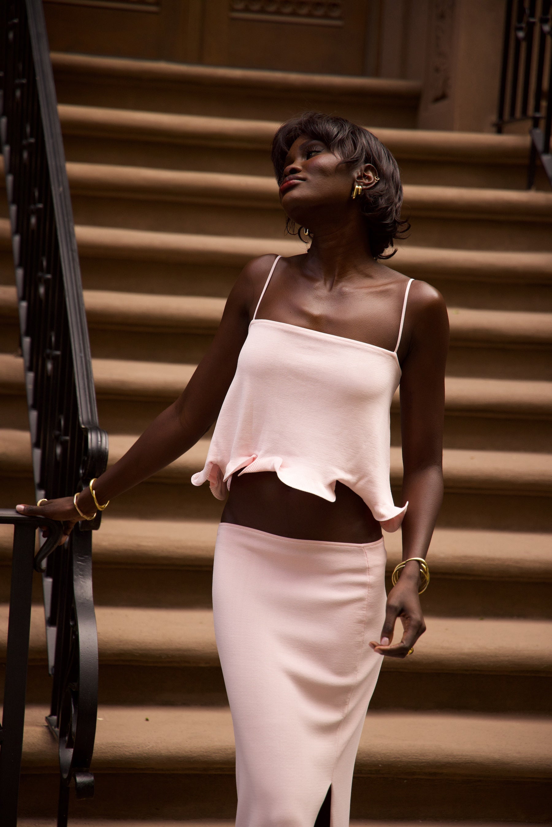 SAME Ruffle Hem Crop Top | Pale Pink | Women's Knit Top