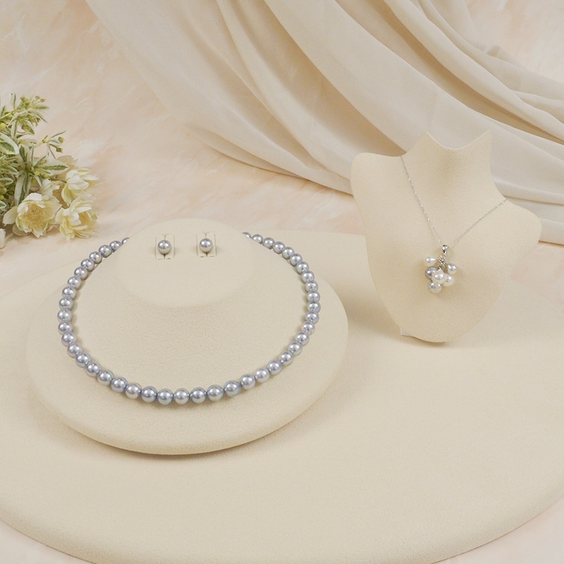 伊勢志摩産本真珠2点セット葡萄ペンダント付（8-8.5mm/グレー