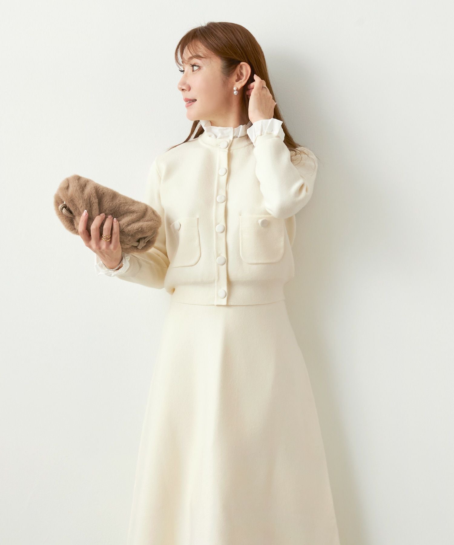 ミラノリブ フリル付き ニット カーディガン Liala×PG 全5色｜lpg441