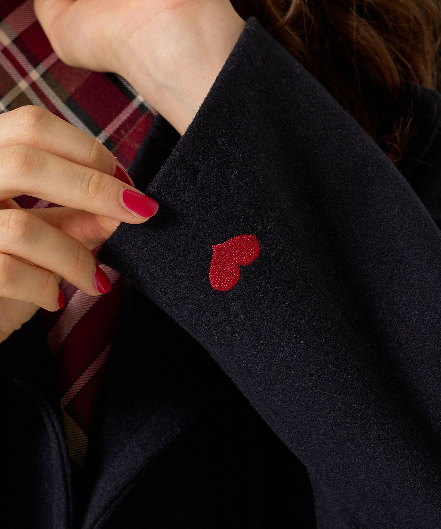 ハート刺繍 ウールミックス ピーコート TINA：JOJUN 全1色｜tnj141