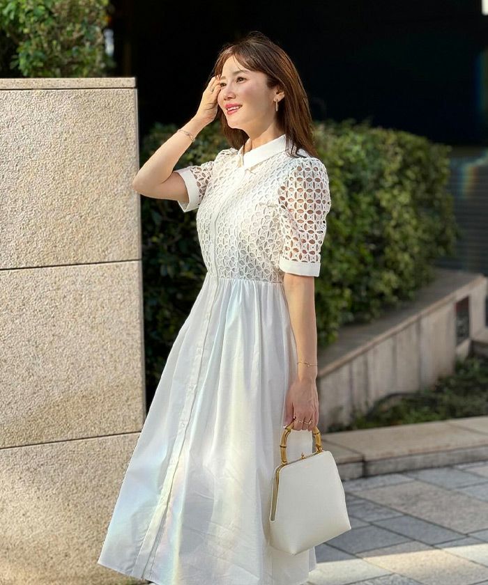 コットンレース シャツ襟 ワンピース Liala×PG 全4色｜lpg311-1367【10