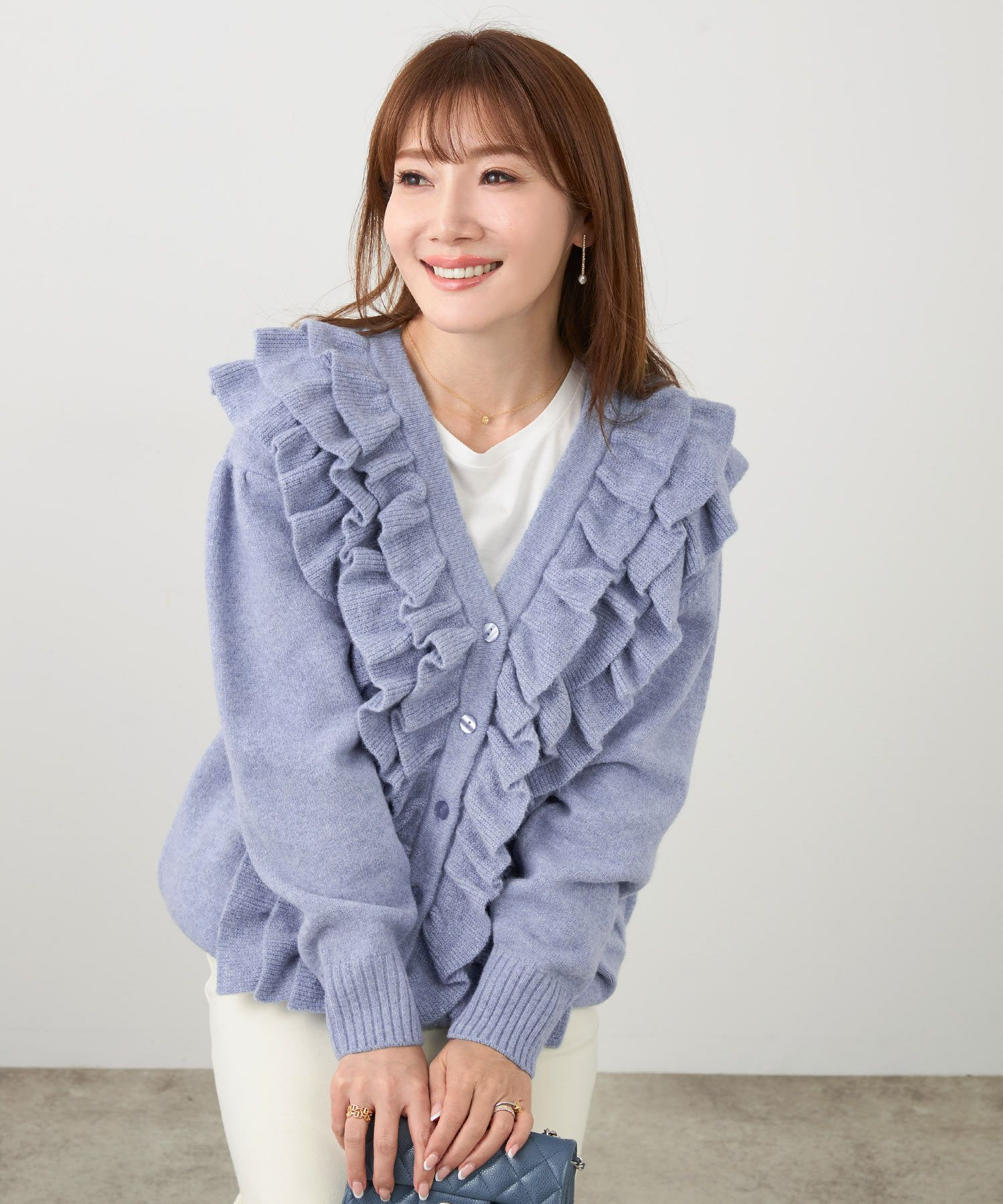 フリル Vネック ニット カーディガン