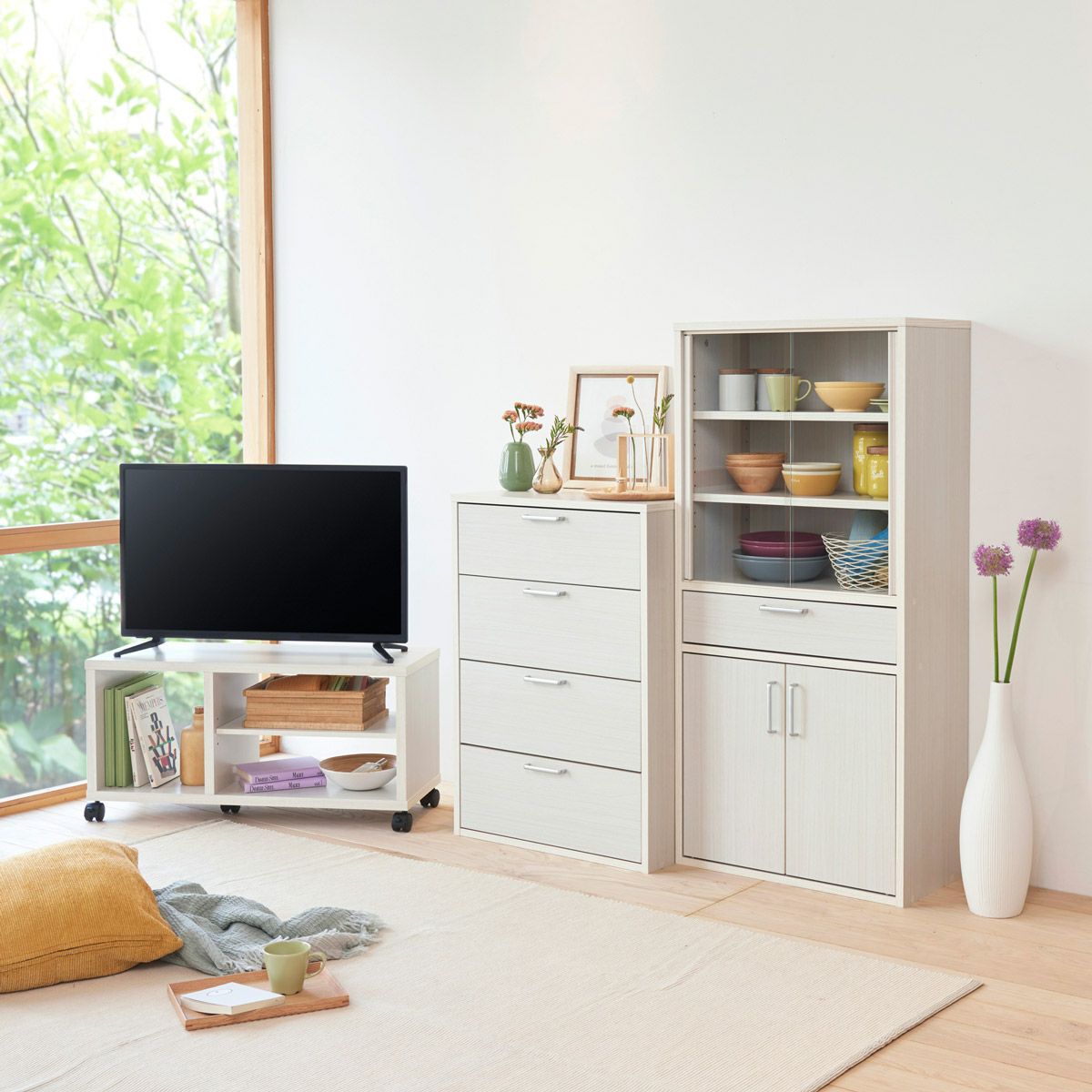 フリーラック 幅84cm 高さ90cm ホワイト 白木目 本棚 シェルフ