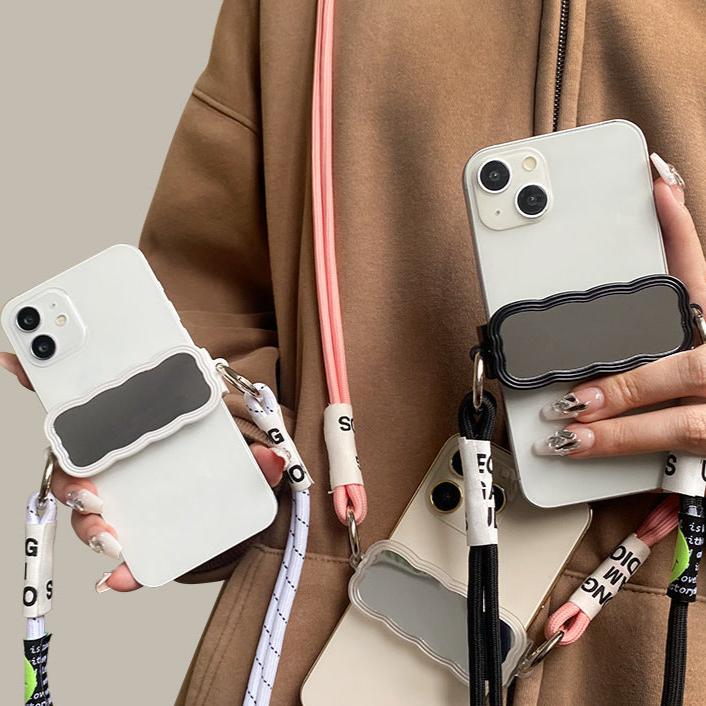 シンプル3ミラーデザインサイドクリップスマホショルダー【ストラップ