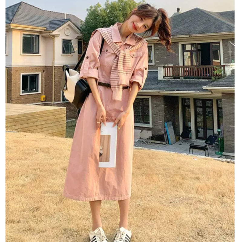 ストールニュアンスワンピース(2colors) (ピンク・ベージュ) 春/夏/秋