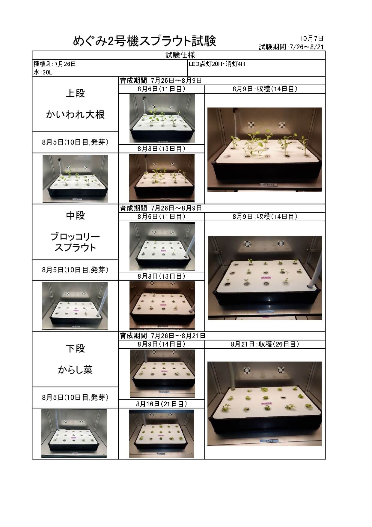 めぐみ2号機スプラウト育成試験 | 飲食店・施設で手軽に始める水耕栽培
