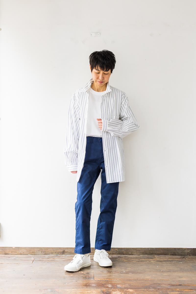 YAECA ボタンシャツワイド ブルーストライプ（ユニセックス） - SUSCON